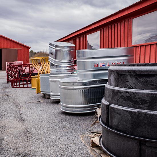 Walker's Farm outside shot with water barrels